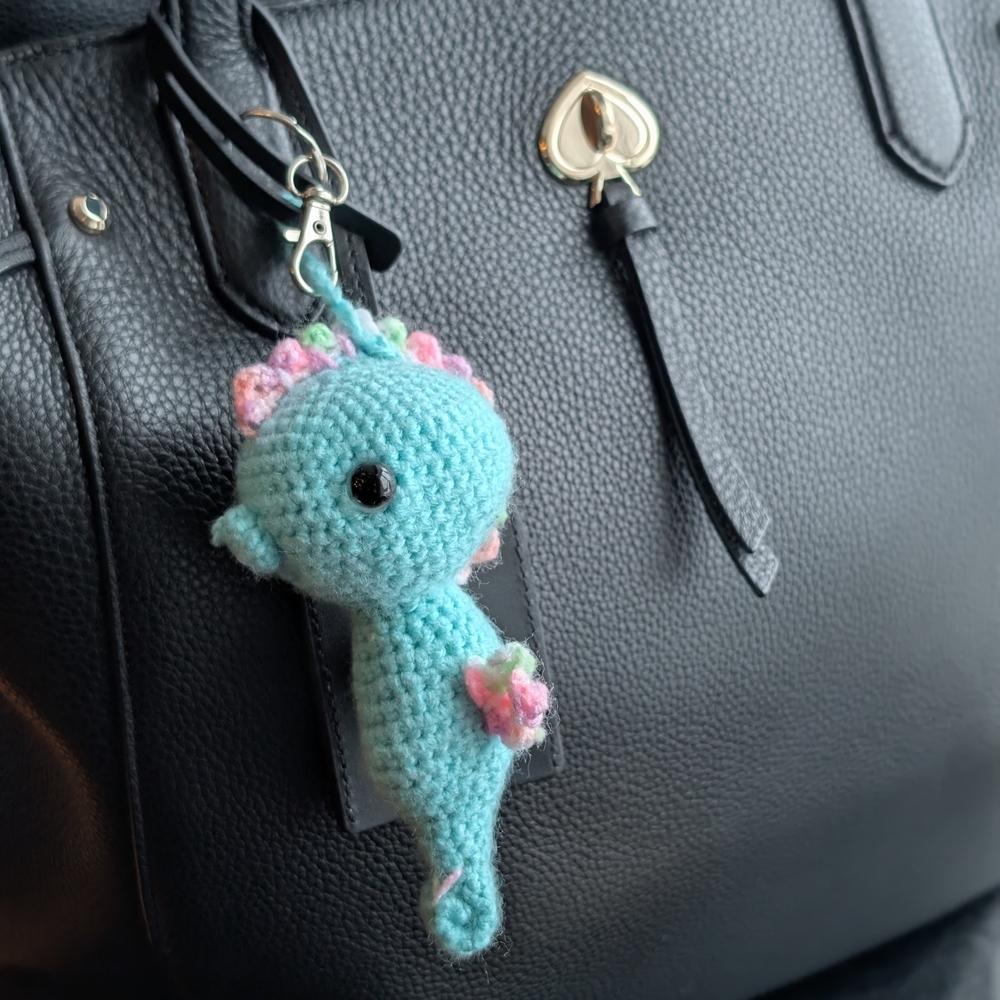 HAND MADE CROCHET BAG CHARM! Seahorse Keychain Bag Charm Blue Teal Pink